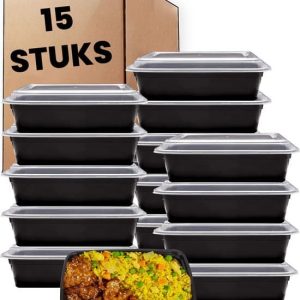 Meal prep bakjes - 15 stuks - 1 compartiment - Vershouddoos - Lunchbox - Plastic bakjes met deksel - Magnetronbestendig - Vaatwasserbestendig -...