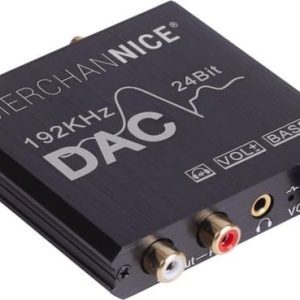 Merchannice M-A2 - Digitaal naar Analoog Audioconverter DAC - Toslink / optisch naar Minijack / Tulp - Volumeknop / Bassknop - 192Khz sample rate -...