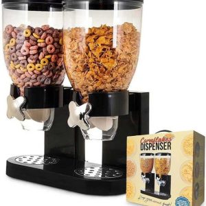 MikaMax Cornflakes Dispenser - Voorraadbus - Cornflakes Voorraadpot - Ontbijt Granendispenser - Zwart - 2 x 500 Gram