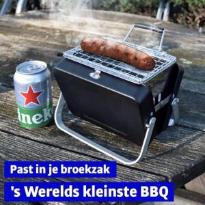 Mikamax Draagbare Mini BBQ - Barbecue - 's Werelds Kleinste Barbecue - Past in je Broekzak - 18 × 6 × 15,5 cm - 714 gram - Mat Zwart