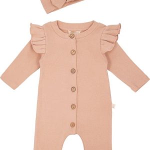 Moalie® -Baby -Babypakje - boxpakje - jumpsuit - met haarbandje- meisje- biologisch katoen -Oud Roze- Maat 50/56 - 0 tot 3 maanden