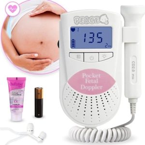 PEACE Doppler – Baby Hartje Monitor – Hartslag Meter - Roze - Inclusief Ultrasound gel, Batterijen en Oortjes – Kraamcadeau Meisje