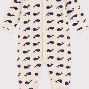 Petit Bateau Pyjama met marineblauwe walvisjes van velours Unisex Boxpak - Blauw - Maat 62