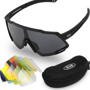R2B Fietsbril met 5 verwisselbare lenzen voor elk weertype - Unisex & Universeel - Sportbril - Zonnebril voor Heren en Dames - Fietsaccessoires -...