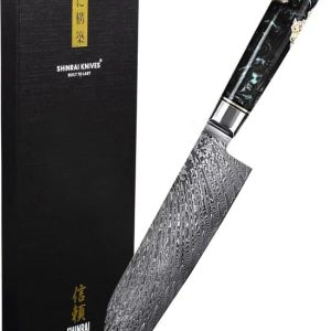 Shinrai Japan - Japans Santokumes 18 cm - Koksmes - Damascus Mes - Epoxy Onyx - Met Luxe Geschenkdoos