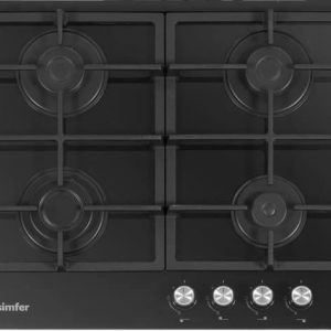 SIMFER BIH 6401 Inbouw Gaskookplaat - 4 kookzones - Ingebouwde glazen kookplaat - 60 cm - Vlambeveiliging - Zwart - Frontale bediening