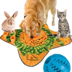 Snuffelmat Hond Inclusief XL Massage Bal voor Schoon Gebit - Likmat hond - Interactief Hondenspeelgoed - Anti Schrok Mat - Konijnenspeelgoed...