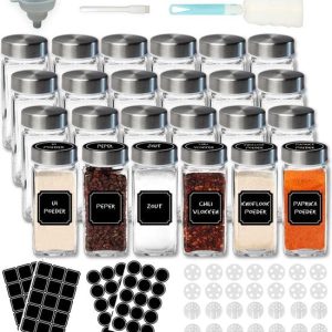 Soothe 24 Glazen Kruidenpotjes Set met 2 Soorten Strooideksels – Kruidenstrooier – Compleet Pakket incl Kruidenpotjes Stickers, Krijtstift en...