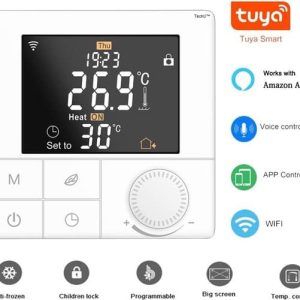 TechU™ Smart Thermostaat Life – Wit – Alleen voor Water/Gas Boiler – App, Wifi & Amazon Alexa – Energiebesparend – Kinderslot
