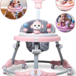 Twinky® Loopstoel – Pink – Inklapbare Baby Loopwagen & Loopkar met 3-delige speelset – Babywalker & Loopstoeltje inclusief Voetenmat en Steel