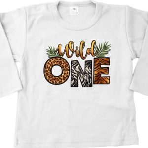 Verjaardag Longsleeve Shirt 'Wild One' kleur wit Maat 74