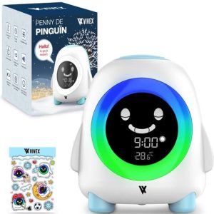 Vivex Slaaptrainer - Slaaptrainer kinderen - Kinderwekker - Slaapwekker - Nachtlampje - Gratis stickervel + adapter - Penny de Pinguïn