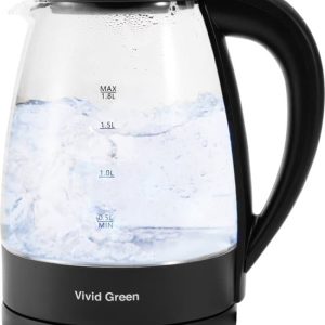 Vivid Green Elektrische Waterkoker - Retro - Waterkokers - Glas - 1,8L - Warmhoudfunctie - Met Filter - 1500W