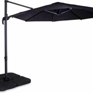 VONROC Premium Zweefparasol Bardolino Ø300cm – Duurzame parasol combi set incl. vulbare parasoltegels – 360 ° Draaibaar - Kantelbaar – UV werend...