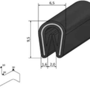 VRR - U-profiel - Klemprofiel rubber - randbescherming 1-2 mm - Per 5 , 10 of 50 meter