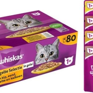 Whiskas 1+ Natvoer - Gevogelte - Selectie in gelei - maaltijdzakjes 80 x 85 g