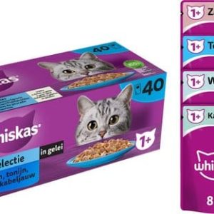 Whiskas 1+ Natvoer - Vis - Selectie in gelei - maaltijdzakjes 40 x 85 g