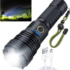 Zaklamp LED Oplaadbaar - Militaire zaklamp - 3000 Lumen - inclusief opladerbare batterijen kabel - USB oplaadbaar - waterdicht - voor camping,...